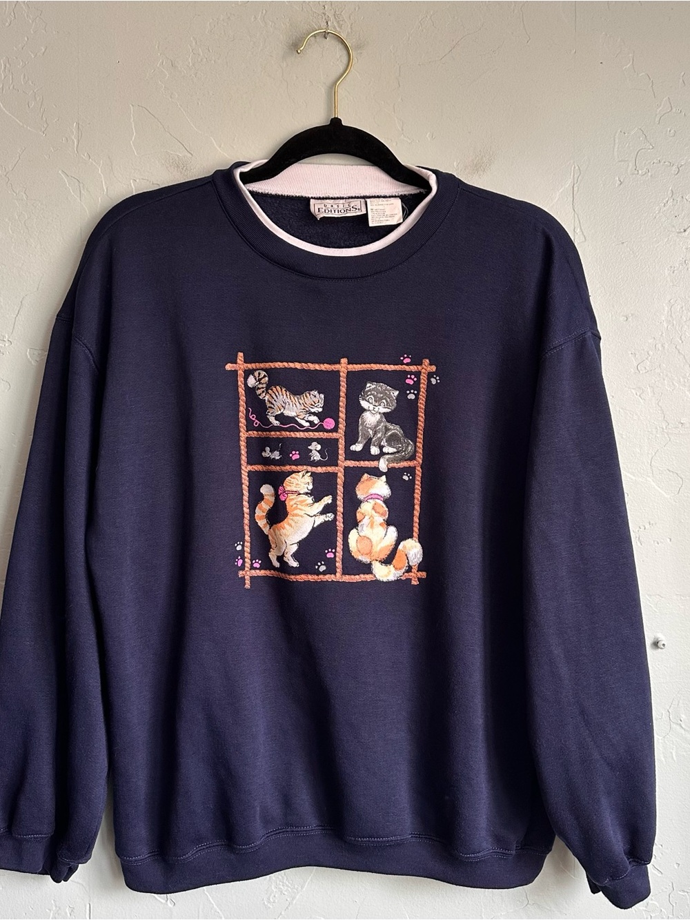 Basic Editions Navy Crewneck Sweatshirt Cats